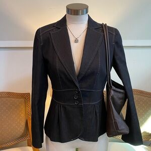 LOFT Black Pinstripes Cotton Denim Blazer Jacket w Corset Back, Small, Grunge